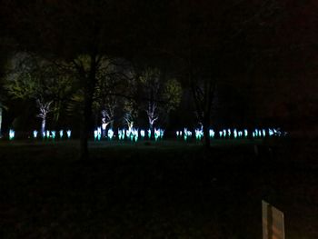 Silhouette trees on field against sky at night