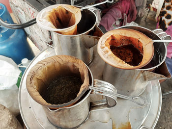 High angle view of coffee beans in container