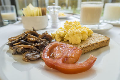 Close-up of breakfast served in plate