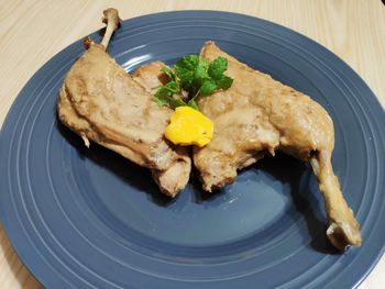 High angle view of breakfast served in plate