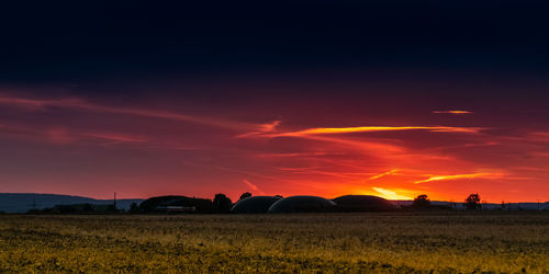 Scenic view of field against sky during sunset