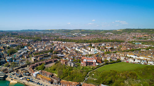 High angle view of townscape against sky