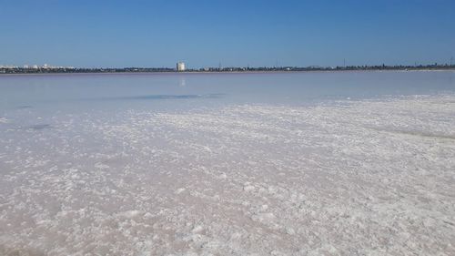 Scenic view of sea against clear blue sky