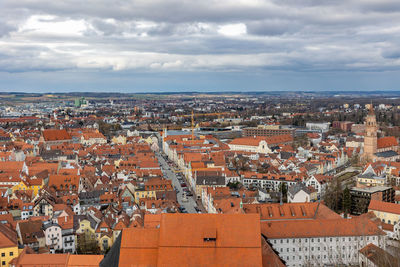 High angle view of townscape against sky