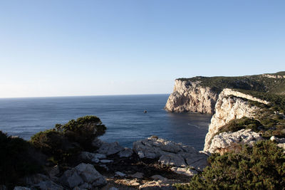 Scenic view of sea against clear sky