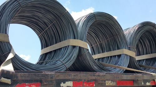 Low angle view of coiled metallic wires