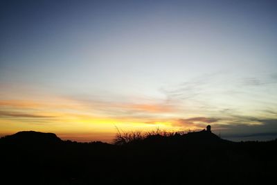 Silhouette landscape against sky during sunset