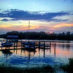 Scenic view of calm lake at sunset