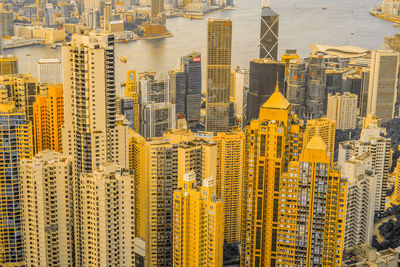 High angle view of buildings in city