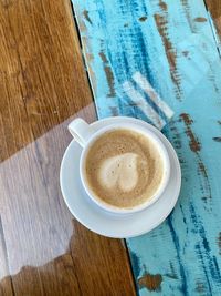 High angle view of coffee on table