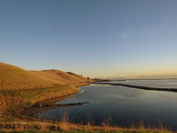 Scenic view of land against clear sky