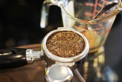 High angle view of coffee on table