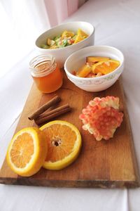 High angle view of fruits on table