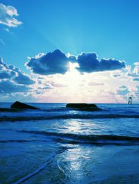 Scenic view of sea against blue sky