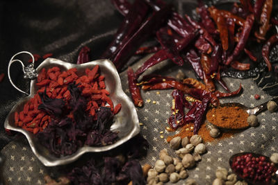 High angle view of vegetables on table