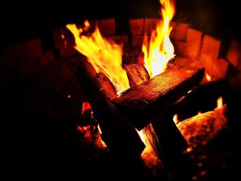 Close-up of bonfire at night