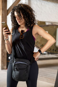 Woman using a mobile phone.