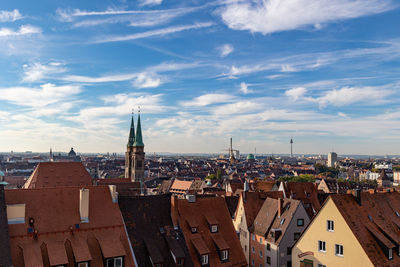 High angle view of buildings in city
