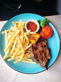 Close-up of food served in plate