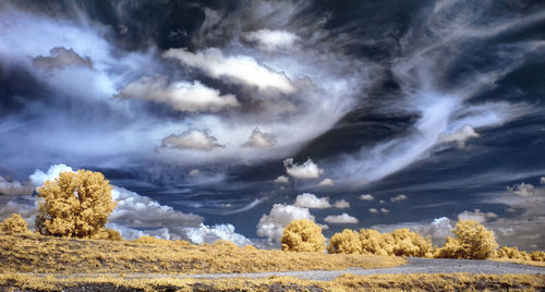 Scenic view of dramatic landscape against cloudy sky