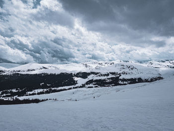 Scenic view of snow covered mountain against sky