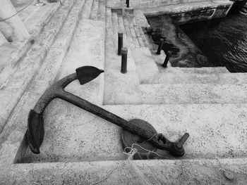 High angle view of horse cart on floor