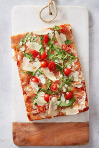 High angle view of pizza