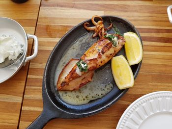 High angle view of meal on table