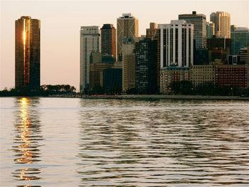 City skyline with river in background