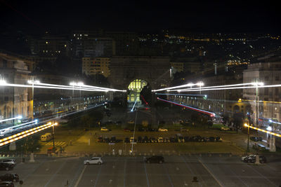 Aerial view of city at night