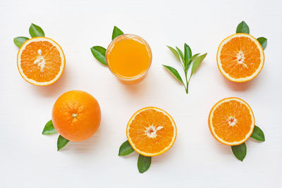 High angle view of orange fruits on table