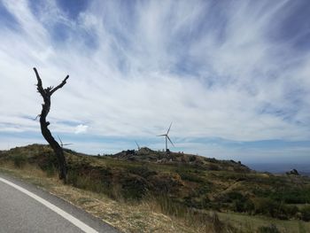 Road by field against sky