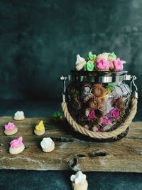 Close-up of pink flowers on table