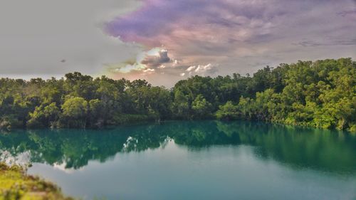 Reflection of trees in lake against sky