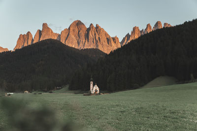 San giovanni church in funes valley, dolomiti, italy