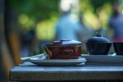 Close-up of containers on table