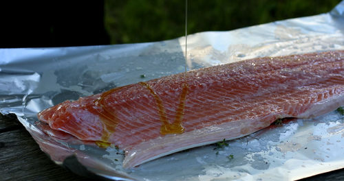 Close-up of fish in plate on table
