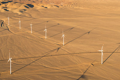 Aerial view of a wind farm in the atacama desert outside the city of calama, chile