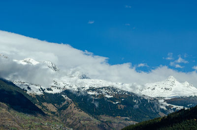 Scenic view of snowcapped mountains against sky