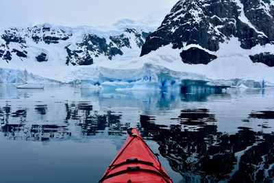 Scenic view of lake against sky during winter