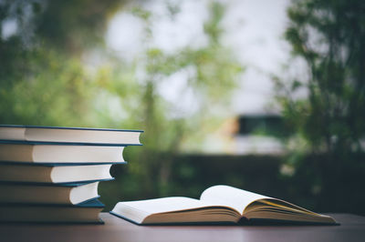 Close-up of books on table