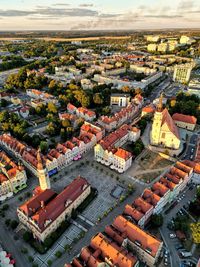 High angle view of buildings in city