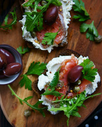 Close-up of food served on cutting board