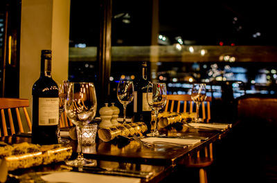 Wineglasses on table in restaurant