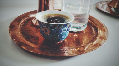 High angle view of drink on table