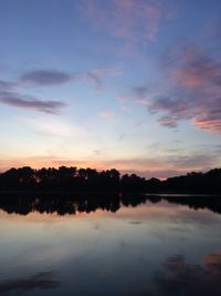 Scenic view of lake against sky at sunset