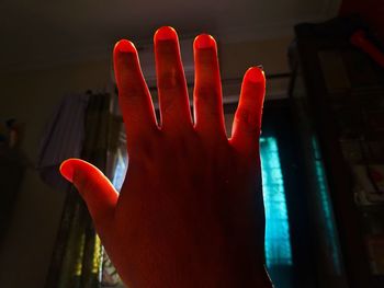 Close-up of hand against red background