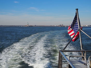 American flag in sea