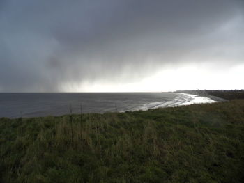 Scenic view of sea against cloudy sky