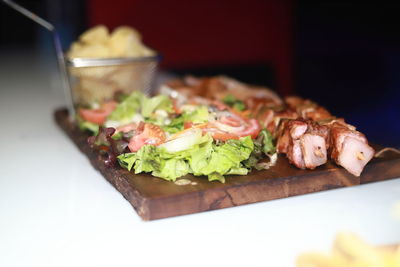 Close-up of meal served in plate on table